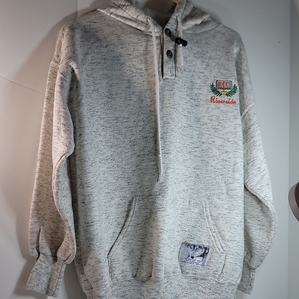 WOLF Heather Gray Hooded Pullover with Embroidered Chest Logo